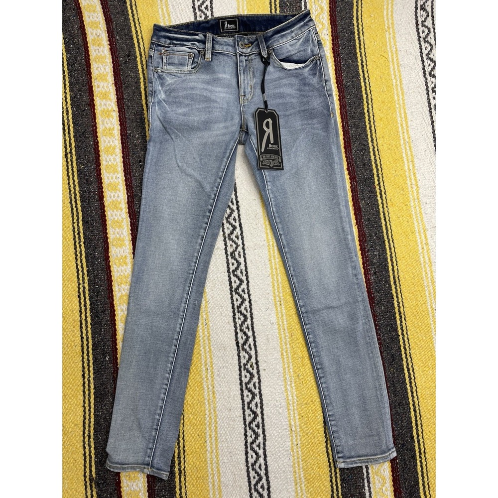 Rock Revival Women's Blue Medium Wash Skinny Jeans Embroidered Logo 5-Pocket 26